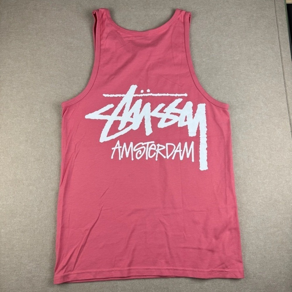 Stussy Amsterdam Tank Top Mens M Pink‎ Streetwear Graphic Logo Sleeveless Tee